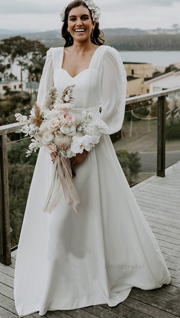 Elegant Simple Long Sleeves Sweetheart A-line Long Wedding Dress, WD3077