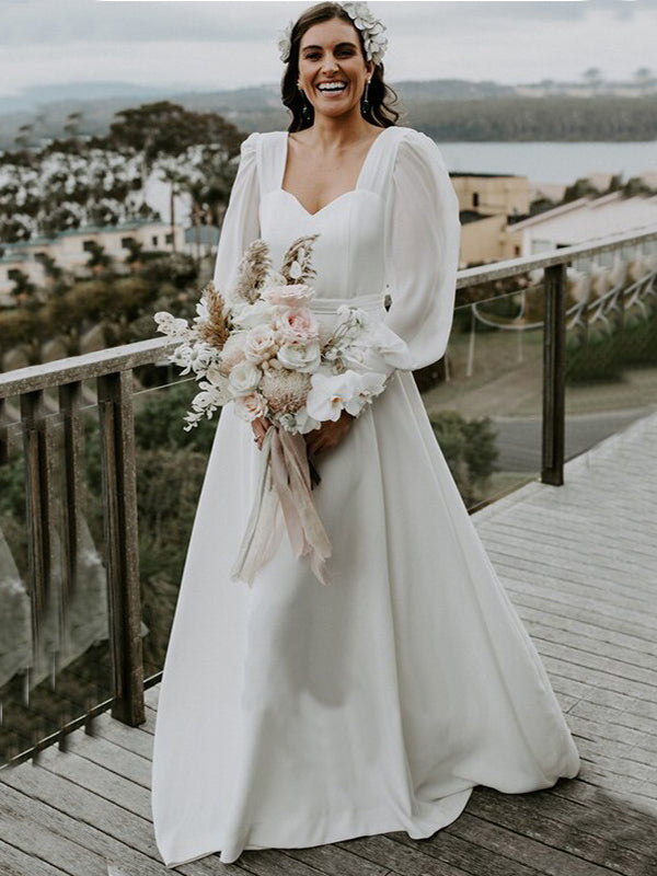 Elegant Simple Long Sleeves Sweetheart A-line Long Wedding Dress, WD30 SposaBridal Elegant Simple Long Sleeves Sweetheart A-line Long Wedding Dress, WD30 SposaBridal