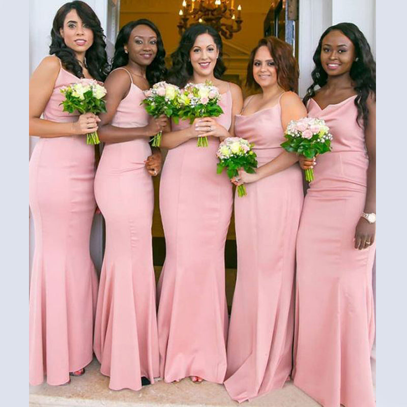 Elegant Spaghetti Strap Blush Pink Mermaid Long Bridesmaid Dresses, BD SposaBridal Elegant Spaghetti Strap Blush Pink Mermaid Long Bridesmaid Dresses, BD SposaBridal