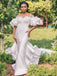 Elegant Sweetheart Lace Top Bubble Short Sleeves Mermaid Long Train Weddig Dress, WD3078
