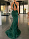 Emerald Green Halter Open Back Side-slit Mermaid Long Prom Dress, PD3527