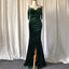 Emerald Green Spaghetti Straps Sweetheart Tasssels Mermaid Side-slit Long Bridesmaid Prom Dress, PD3338