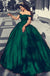 Emerald Off-shoulder Lace Top Elegant A-line Long Prom Dress, PD3371