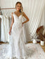 Full Lace Spaghetti Straps V-neck Mermaid With Tulle Long Wedding Dress, WD3068