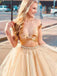 Gold Off-shoulder Sexy V-neck Hollow A-line Long Prom Dress, PD3370