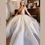 Gold Off-shoulder Sexy V-neck Hollow A-line Long Prom Dress, PD3370