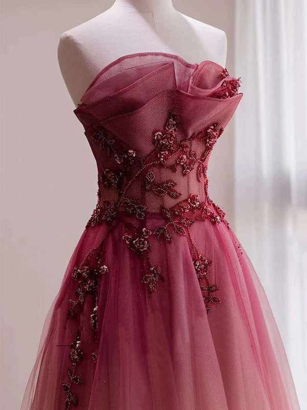 Gradient Dark Red Floral Lace Top A-line Long Prom Dress, PD3367 SposaBridal Gradient Dark Red Floral Lace Top A-line Long Prom Dress, PD3367 SposaBridal