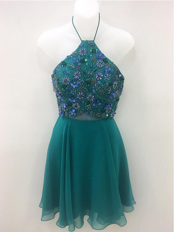 Green Chiffon Beaded Cheap Short Homecoming Dresses Online, CM599 SposaBridal Green Chiffon Beaded Cheap Short Homecoming Dresses Online, CM599 SposaBridal