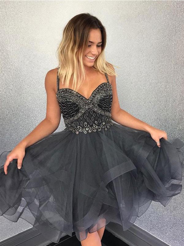 Dark Grey Beaded Spahgetti Straps Short Cheap Homecoming Dresses Onlin SposaBridal Dark Grey Beaded Spahgetti Straps Short Cheap Homecoming Dresses Onlin SposaBridal