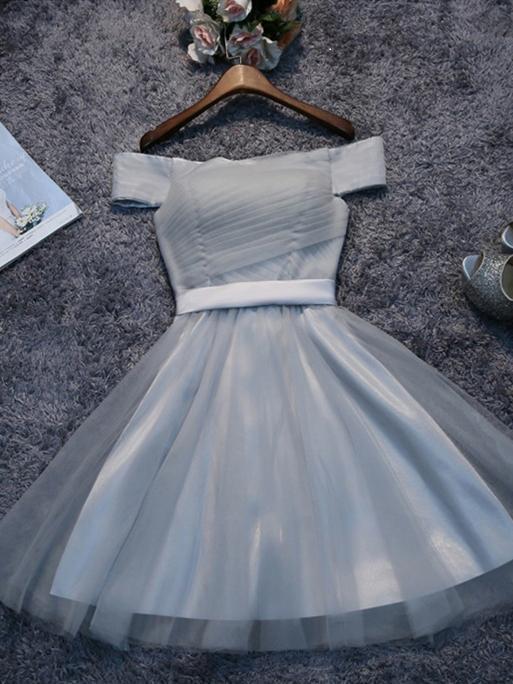 Off Shoulder Grey Tulle Short Cheap Homecoming Dresses 2018, CM515