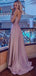 Halter Mauve Open Back Sexy Side-slit A-line Long Prom Dress, PD3466