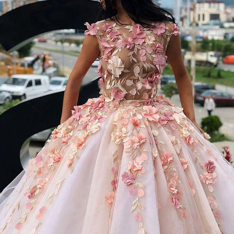 Illusion Flower Appliques A-line Ball Gown, Prom Party Dress, PD3094