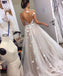 Elegant Spaghetti Straps Deep V-Neck Sleeveless A-Line Long Wedding Dresses With Butterfly Applique, WD3099