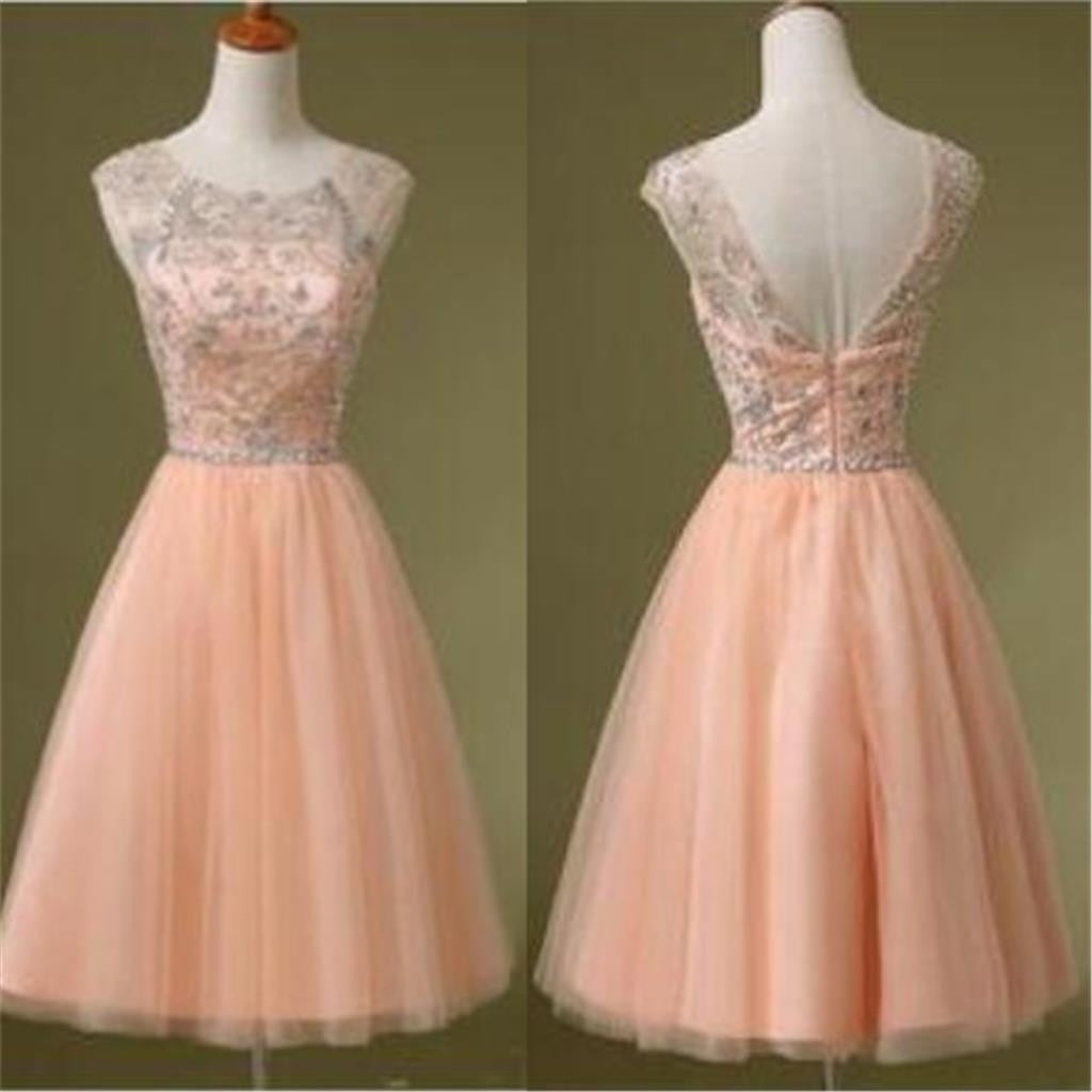 Peach Tulle Beaded Short Cute homecoming prom dresses, CM0031 SposaBridal Peach Tulle Beaded Short Cute homecoming prom dresses, CM0031 SposaBridal