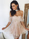 Cute Lace Pink Off-shoulder Sweetheart A-line Short Homecoming Dress, CM540
