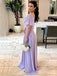 Lavender Chiffon Sweetheart Off-shoulder Cold Sleeves Side-slit A-line Long Bridesmaid Dresses, BD3283