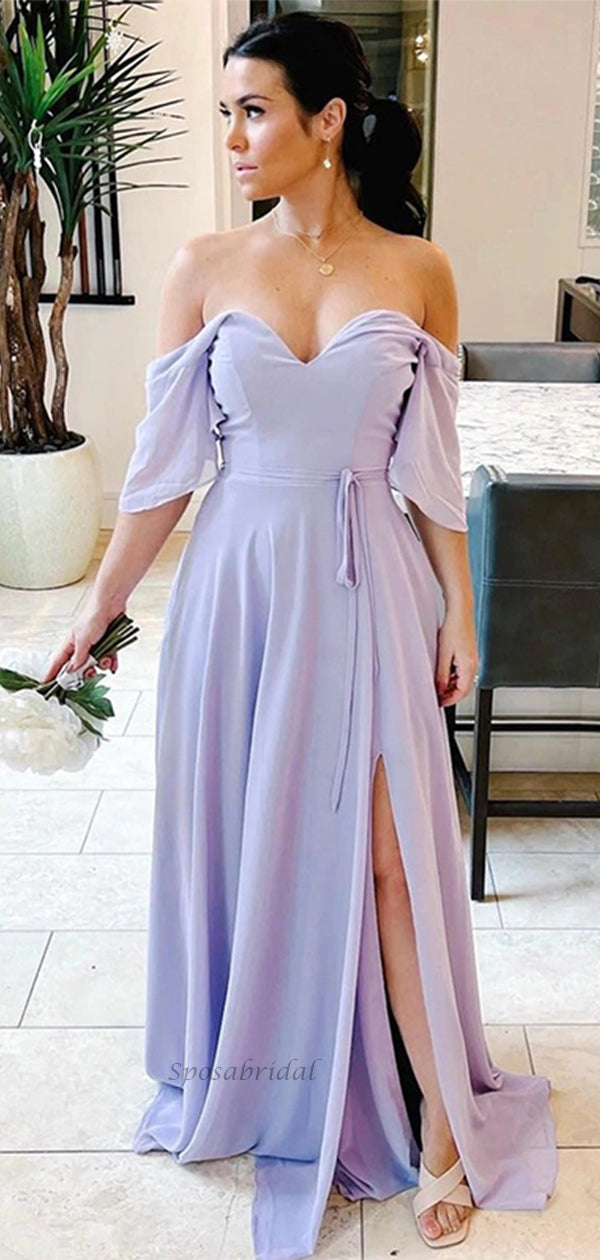 Lavender Chiffon Sweetheart Off-shoulder Cold Sleeves Side-slit A-line SposaBridal Lavender Chiffon Sweetheart Off-shoulder Cold Sleeves Side-slit A-line SposaBridal