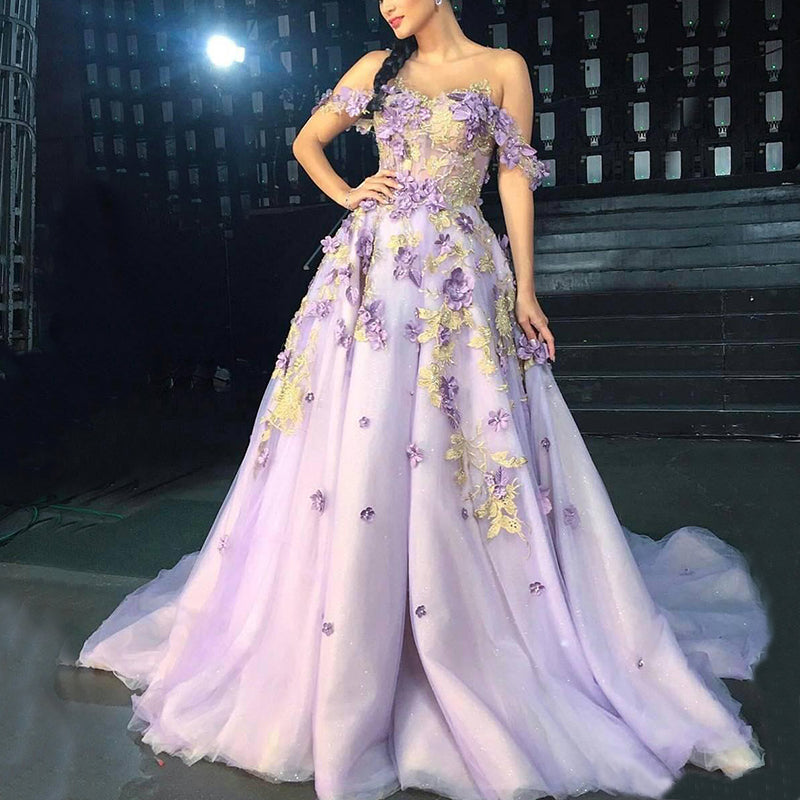 Shiny Off Shoulder Purple Tulle Long Prom Dresses, Long Lilac Formal D –  jbydress