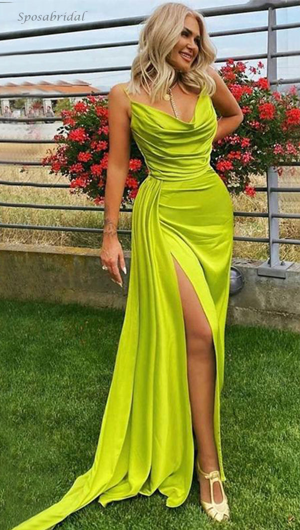 Lime Green Spaghetti Straps Mermaid Side-slirt Long Train Pleats Prom SposaBridal Lime Green Spaghetti Straps Mermaid Side-slirt Long Train Pleats Prom SposaBridal