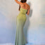 Lime Green Spaghetti Straps Pleats Sparkly Stretchy Size-slit Long Mermaid Prom Dress, PD3517