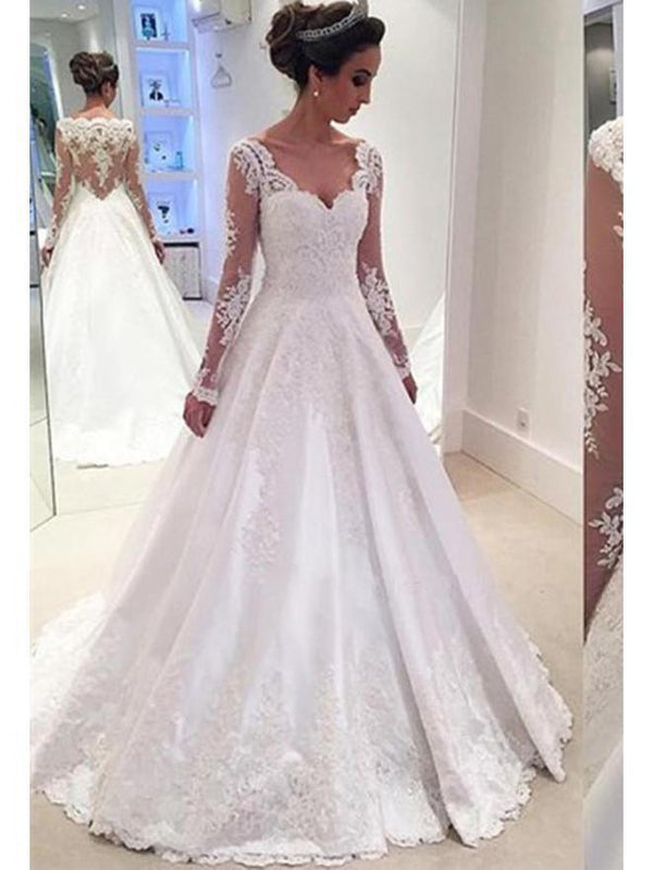 Long Sleeve Lace A-line Cheap Wedding Dresses Online, WD335 – SposaBridal