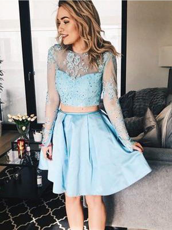 Two Pieces Long Sleeves See Through Cheap Homecoming Dresses Online, C SposaBridal Two Pieces Long Sleeves See Through Cheap Homecoming Dresses Online, C SposaBridal