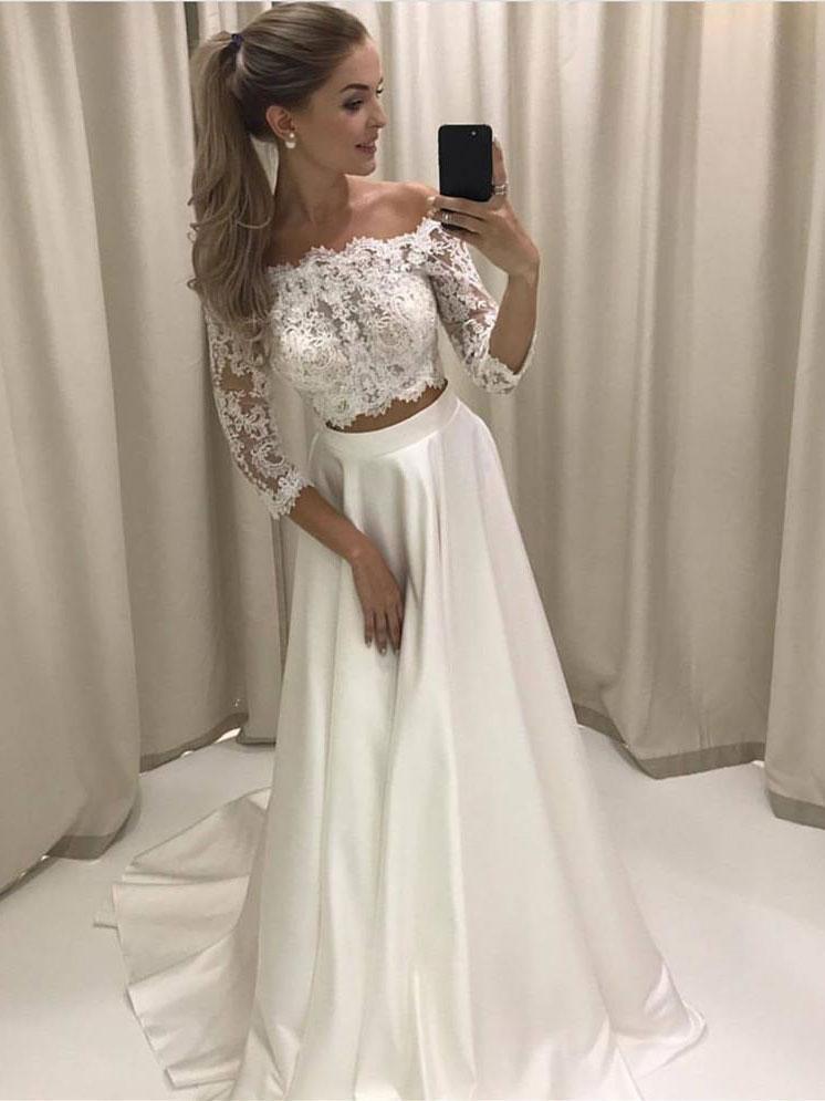 Cheap Long Sleeves Sexy Two Pieces Wedding Dresses Online, WD332 - SposaBridal