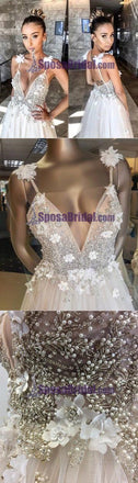 Deep V Neck Spaghetti Straps Sexy Prom Dresses, Most Popular Charming Prom dress, PD0695
