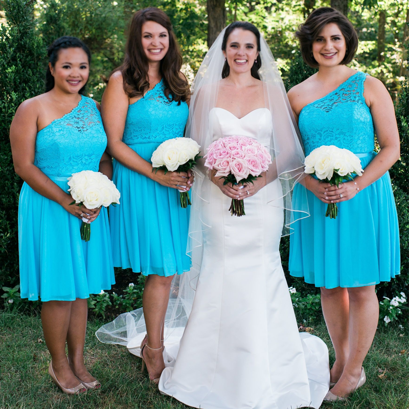 Malibu Blue One-shoulder Lace Top Midi Beach Wedding Bridesmaid Dress, BD3049