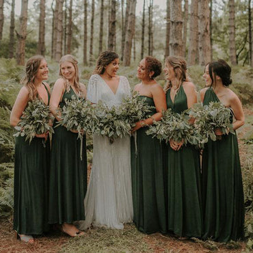 Mismatched Emerald Green A-line Floor-length Bridesmaid Dresses, BD3190