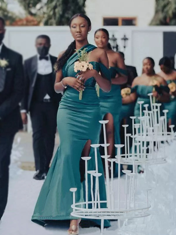 Mismatched Teal Green Side-slit Mermaid Long Bridesmaid Dress, BD3238 SposaBridal Mismatched Teal Green Side-slit Mermaid Long Bridesmaid Dress, BD3238 SposaBridal