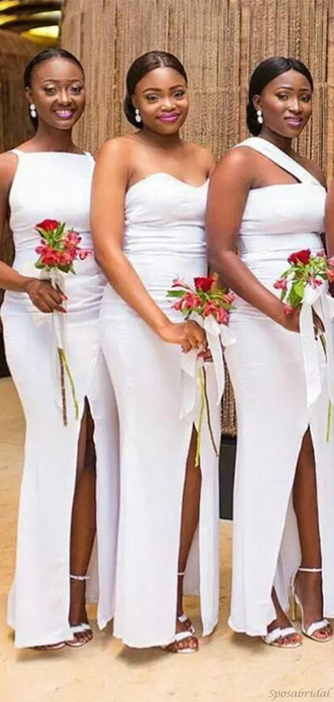 Mismatched White Mermaid Sexy Side-slit Long Sexy Bridesmaid Dresses, BD3218