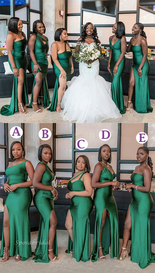 Mismatchy Emerald Green Sexy Side-slit Mermaid Long Bridesmaid Dresses SposaBridal Mismatchy Emerald Green Sexy Side-slit Mermaid Long Bridesmaid Dresses SposaBridal