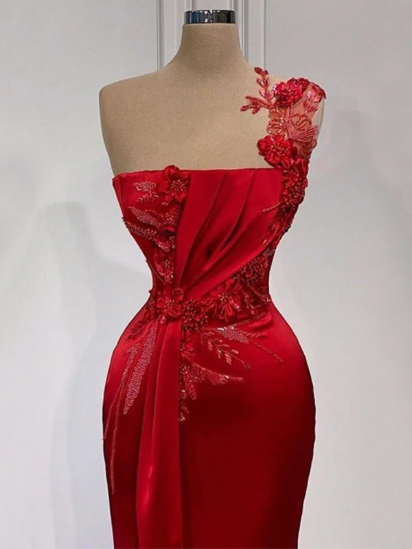 Modest Luxury Scarlett Red One-shoulder Appliques Mermaid Long Prom Dr SposaBridal Modest Luxury Scarlett Red One-shoulder Appliques Mermaid Long Prom Dr SposaBridal