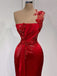 Modest Luxury Scarlett Red One-shoulder Appliques Mermaid Long Prom Dress, PD3521