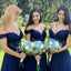 Off-shoulder Navy Blue Lace Top Sweetheart A-line Long Bridesmaid Dress, BD3240
