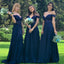 Off-shoulder Navy Blue Lace Top Sweetheart A-line Long Bridesmaid Dress, BD3240