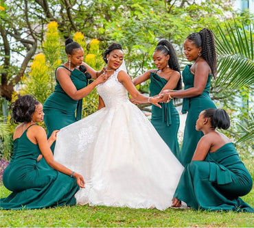 One-shoulder Emerald Green Ruffle Style Mermaid Long Bridesmaid Dress, BD3268