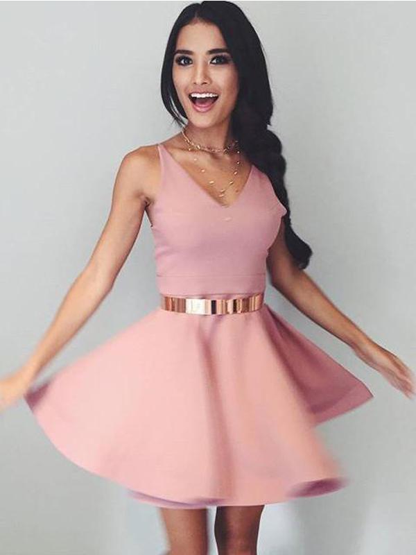 Dusty Pink V Neck Simple Short Cheap Homecoming Dresses Under 100, CM5 SposaBridal Dusty Pink V Neck Simple Short Cheap Homecoming Dresses Under 100, CM5 SposaBridal