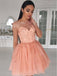 Pink Illusion Lace Top Sweetheart A-line Tulle Mini Homecoming Dress, HD3044
