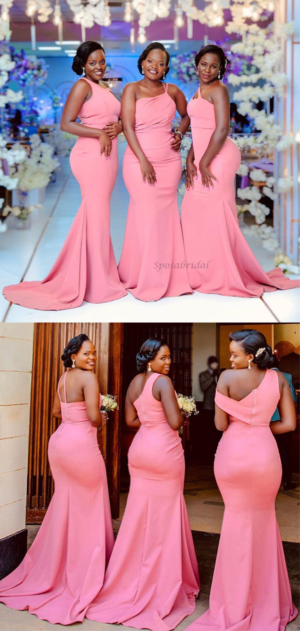 Pink Sleeveless Mismatchy Mermaid Long Bridesmaid Dresses, BD3251 SposaBridal Pink Sleeveless Mismatchy Mermaid Long Bridesmaid Dresses, BD3251 SposaBridal