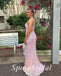 Sexy Sequin Spaghetti Straps V-Neck Lace Up Back Sleeveless Side Slit Mermaid Long Prom Dresses,PD3685