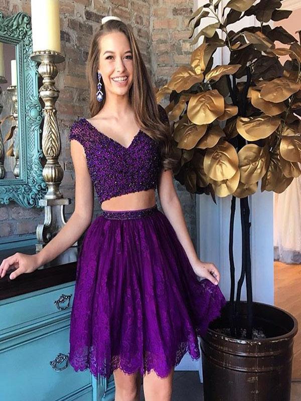 Sexy Two Pieces Cap Sleeves Cheap Short Homecoming Dresses Online CM5 SposaBridal