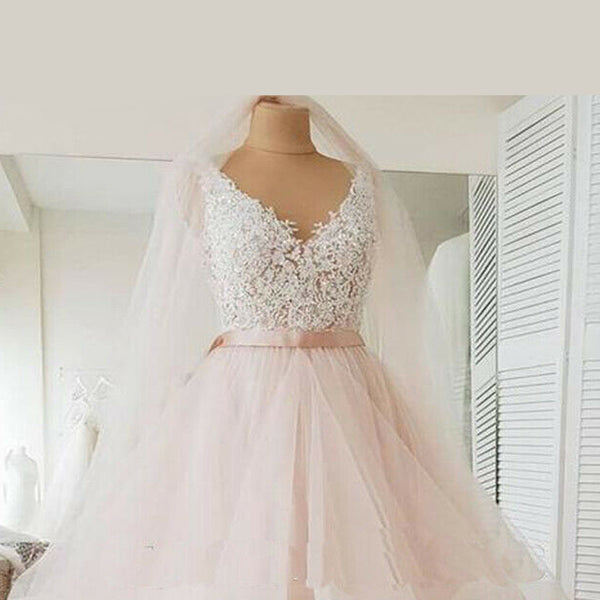 Sexy Blush Backless Lace Top A-line Cheap Wedding Dresses Online, WD33 SposaBridal Sexy Blush Backless Lace Top A-line Cheap Wedding Dresses Online, WD33 SposaBridal