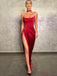 Mermaid Spaghetti Straps Red Satin Simple Cheap Prom Dresses, Party Dress PD2323