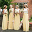 Long Yellow Chiffon Cheap Sleeveless Lace Top Simple Bridesmaid Dresses, PD0263