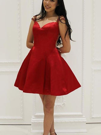 Sexy Open Back Sleeveless A-line Short Cheap Red Homecoming Dresses, CM519