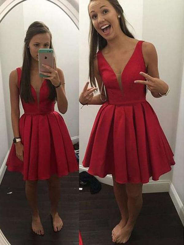 Short Cheap V Neck Simple Red Homecoming Dresses Under 100, CM462 SposaBridal Short Cheap V Neck Simple Red Homecoming Dresses Under 100, CM462 SposaBridal