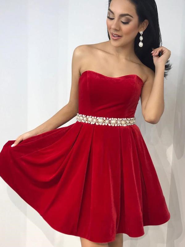 Scoop Red Simple Pearls Beaded Belt Cheap Short Homecoming Dresses Onl SposaBridal Scoop Red Simple Pearls Beaded Belt Cheap Short Homecoming Dresses Onl SposaBridal