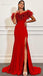Red Charming Off-shoulder Feather Side-slit Mermaid Long Prom Dress, PD3352